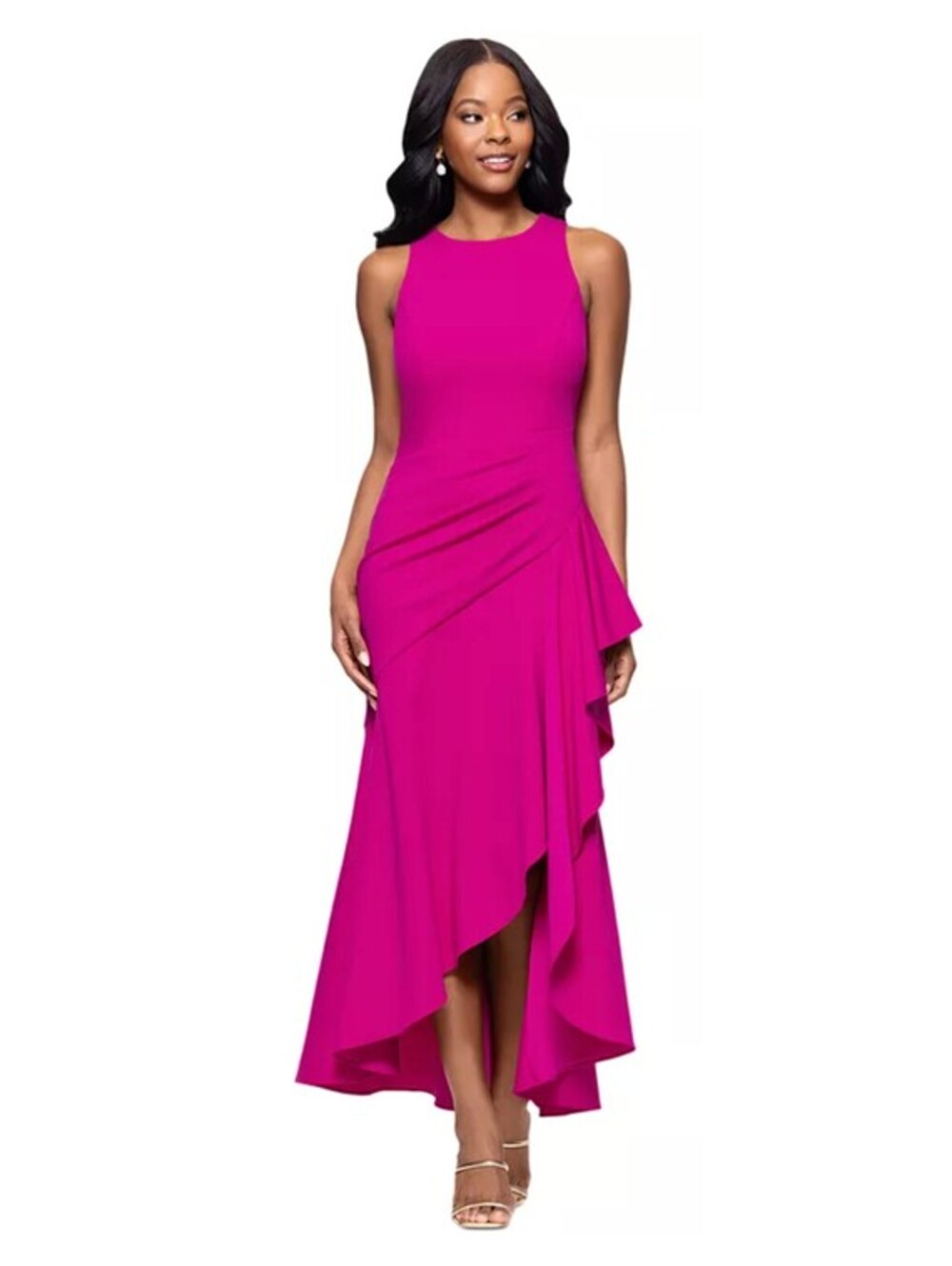 Betsy & Adam Women's Scuba Sleeveless Ruffled-Slit Dress